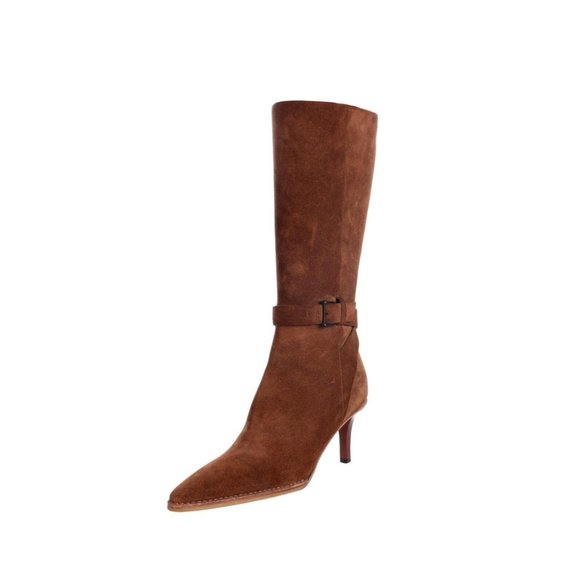 GUCCI Brown Leather Suede Knee-High Buckle Point Toe Boots w/ Heel - US 8.5B - Picture 1 of 12